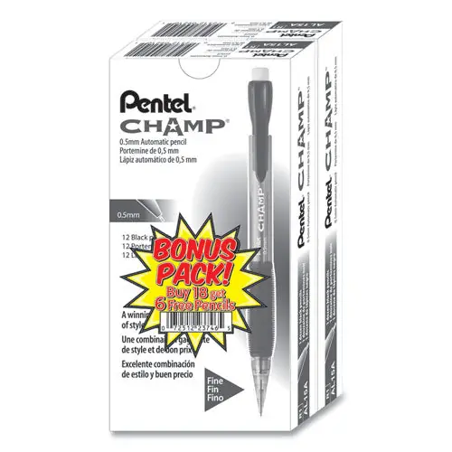 Champ Mechanical Pencil Value Pack, 0.5 Mm, Hb ( 2), Black Lead, Clear/black Barrel, 24/pack