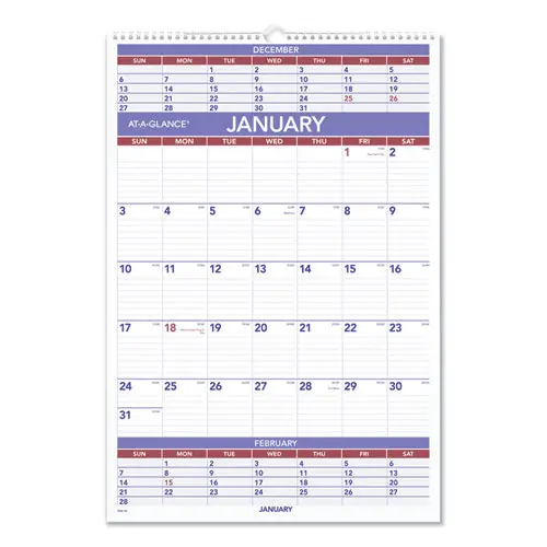 Three-month Wall Calendar, 15.5 X 22.75, White Sheets, 12-month (jan To Dec) 2026