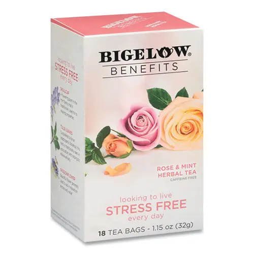 Benefits Rose & Mint Herbal Tea Bags, 0.6 Oz Tea Bag, 18/box