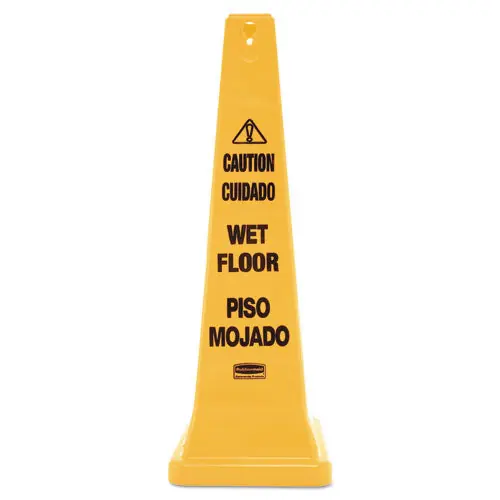 Multilingual Wet Floor Safety Cone, 12.25 X 12.25 X 36