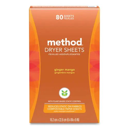 Dryer Sheets, Ginger Mango, 80/box, 6 Boxes/carton