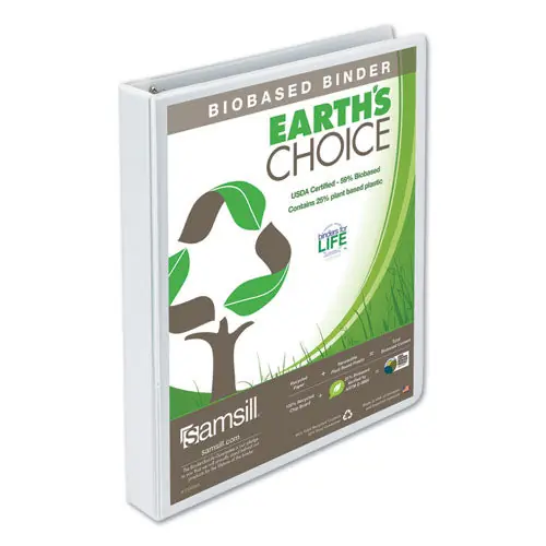 Earth‘s Choice Plant-based Round Ring View Binder, 3 Rings, 1" Capacity, 11 X 8.5, White