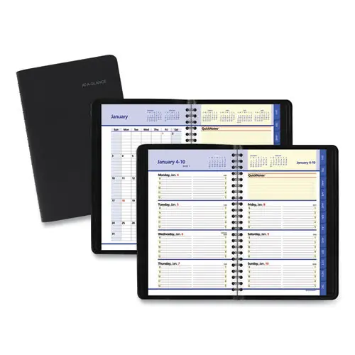 Quicknotes Weekly Block Format Appointment Book, 8.5 X 5.5, Black Cover, 12-month (jan To Dec) 2025