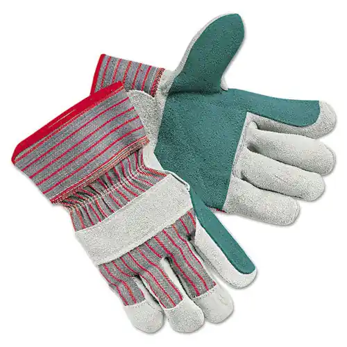Men‘s Economy Leather Palm Gloves, White/red, Large, 12 Pairs
