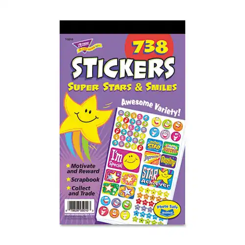 Sticker Assortment Pack, Super Smiles And Stars, Assorted Colors, 738 Stickers/pad