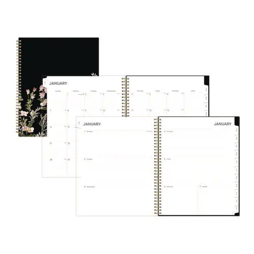 Nevaeh Weekly/monthly Planner, Floral Artwork, 11 X 8.5, Black/multicolor Cover, 12-month (jan To Dec) 2025
