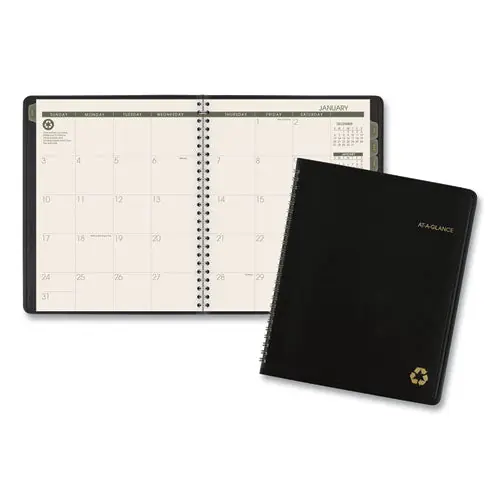 Recycled Monthly Planner With Perforated Memo Section, 8.75 X 7, Black Cover, 12-month (jan To Dec) 2025