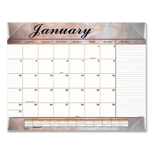 Marbled Desk Pad, Marbled Stone Artwork, 22 X 17, White/multicolor Sheets, Clear Corners, 12-month (jan To Dec) 2025