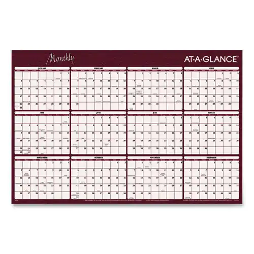 Reversible Horizontal Erasable Wall Planner, 48 X 32, Assorted Sheet Colors, 12-month (jan To Dec) 2025