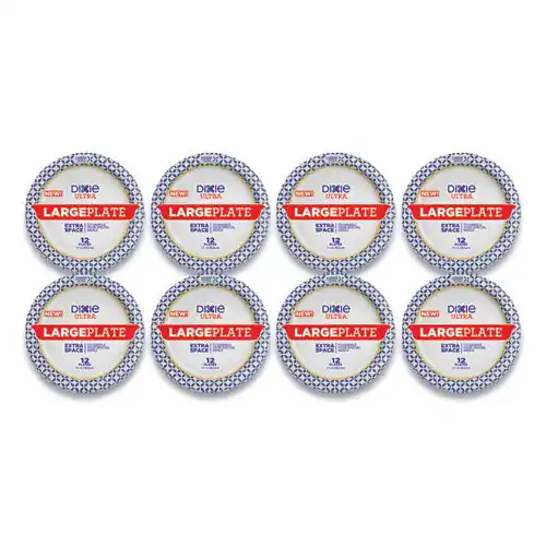 Heavy Duty Disposable Dinnerware, Large Plate, 11.5" Dia, Floral, Blue/yellow/white, 12/pack