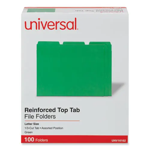 Reinforced Top-tab File Folders, 1/3-cut Tabs Assorted, Letter Size, 1" Expansion, Green, 100/box