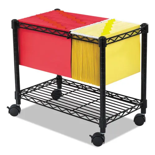 Wire Mobile File, Metal, 1 Shelf, 2 Bins, 14" X 24" X 20.5", Black