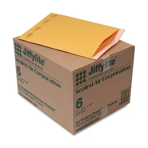 Jiffylite Self-seal Bubble Mailer, 6, Barrier Bubble Air Cell Cushion, Self-adhesive Closure, 12.5 X 19, Brown Kraft, 50/ct