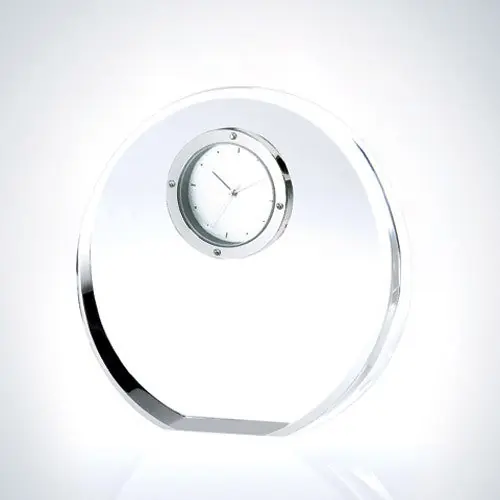 Beveled Circle Optical Crystal Clock Award