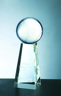 Optical Crystal Baseball Trophy with Tall Base - Small