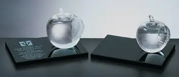 Molten Glass Clear Leaf Apple Paperweight w- Smoked Glass Base