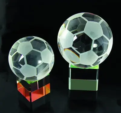 Soccer Ball Crystal Trophy Rainbow Base - Small