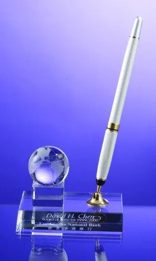 Crystal Globe Pen Set with Silver Pen