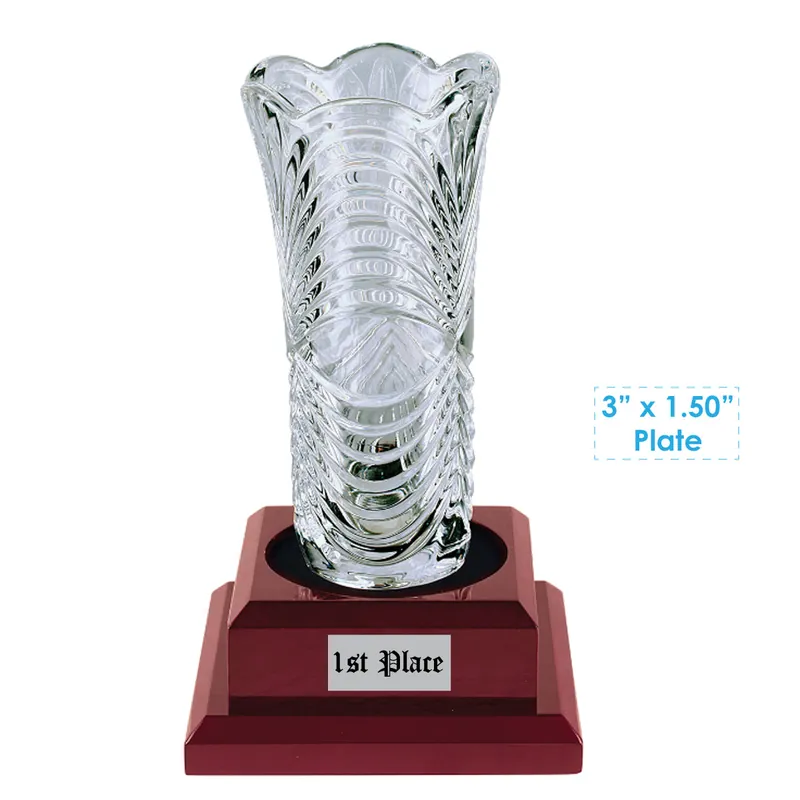 11.75" ROYAL GLASS VASE WITH ROSEWOOD FINISH BASE
